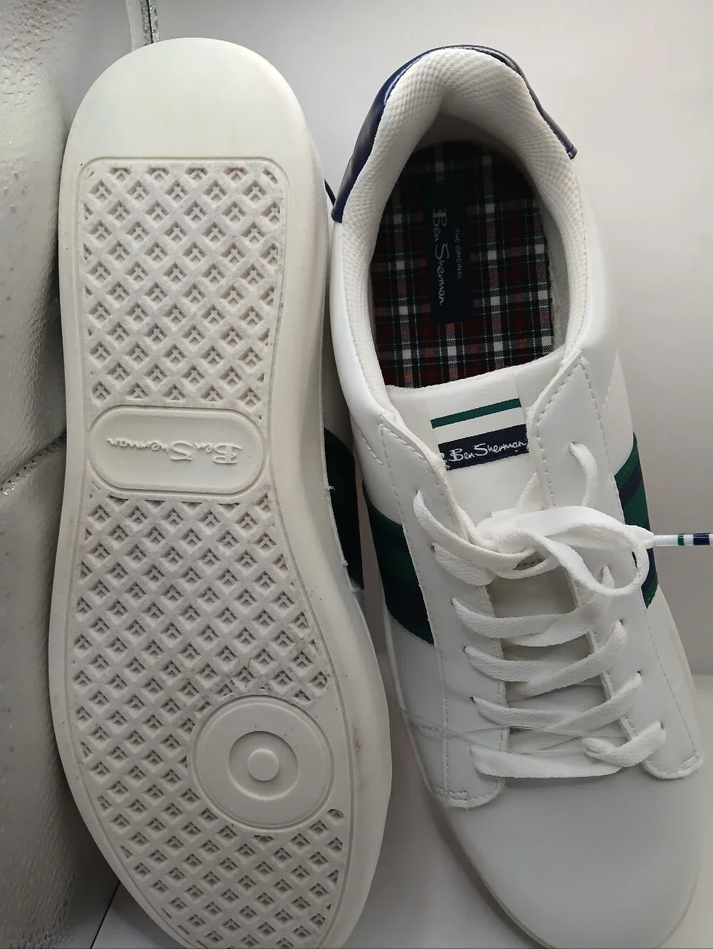 Ben Sherman White Sneaker with Red & Black Plaid Insole
